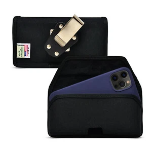 iPhone 12 13 & Pro Belt Holster Black Nylon Pouch with Heavy Duty Rotating Belt - Picture 1 of 8