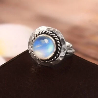 Natural Rainbow Moonstone Adjustable Ring, 925 Sterling Silver Ring ''RJR0170 - Image 1 of 3
