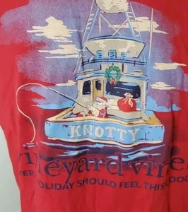 Vineyard Vines Santa Fishing KNOTTY Boat Red Long Sleeve T-Shirt Men’s sz Small - Picture 1 of 6