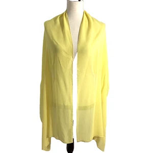 WOMAN 100% SILK LEMON YELLOW WITH SILVER BEADS SCARVE SHAWL SPECIAL EVENT - Picture 1 of 5