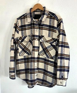 BLANKNYC Mujer’s Crema Marrón Azul Cuadros Cazadora Exterior Con Broches de Presión Talla M - Imagen 1 de 8