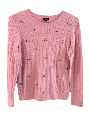 SUÉTER TALBOTS Mujer Rosa Lana de Cordero Tejido con Cable Bordado Búho Novedad MP Foto 1 de 4