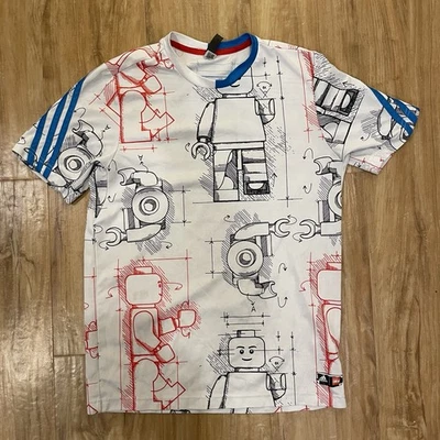 Adidas X  Lego Tech Pack Youth XL White Tee With Lego Man/Blue Stripes RARE - Image 1 of 4
