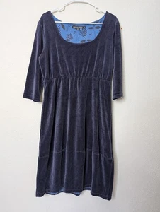 Gudrun Sjoden Blue Velour Velvet A Line Dress Large Pockets Organic Cotton - Picture 1 of 5
