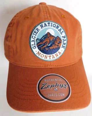 Glacier National Park Montana Hat Strapback Orange Rust Color Zephyr Embroidery - Image 1 of 4