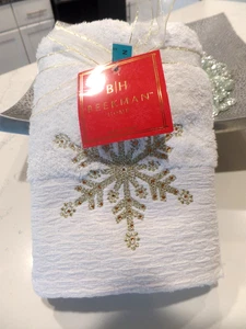 VACANZE DI NATALE, SET ASCIUGAMANI, BEEKMAN, NUOVO CON ETICHETTE, FIOCCO DI NEVE, BIANCO - Foto 1 di 10
