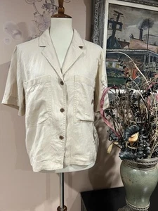 Everlane Linen Cropped Button Down Pockets Shirt Jacket Short Sleeve Size M - Picture 1 of 9
