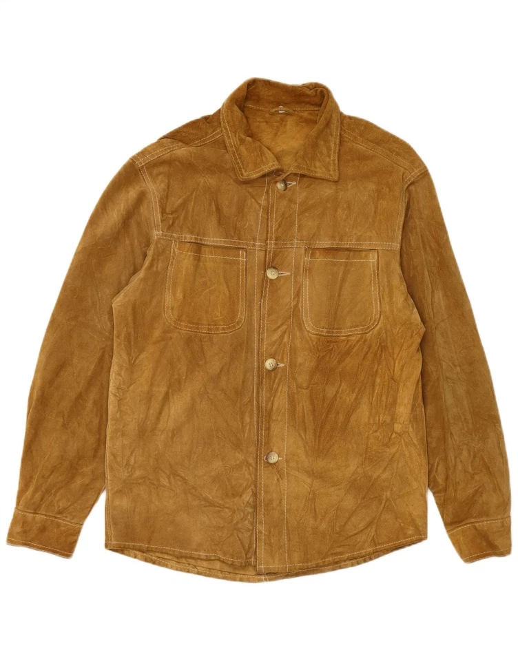 VINTAGE Mens Overshirt Suede Shirt Small Brown CS10 - Image 1 of 4