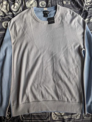 Suéter Club Monaco 100% Lana Colorblock Cuello Redondo Suave Gris Azul Talla XL Foto 1 de 3