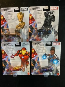 4 Hot Wheels Marvel Disney 100 Character Cars Mattel Brand New 2022 - Picture 1 of 5