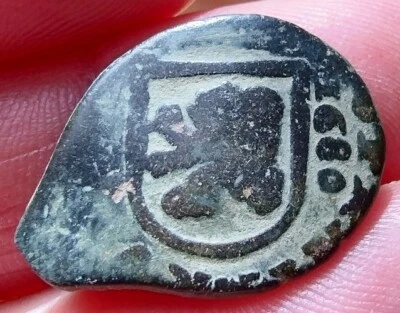 1680 Spanish 2 Maravedis Charles II PIRATE TREASURE Colonial Era PORTRAIT Cob - Image 1 of 4