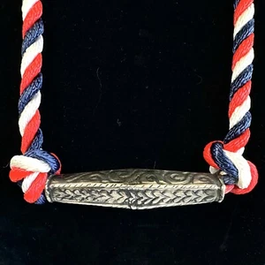 Red White Blue Nautical Rope Necklace With Silver Tone Bead Large Americana - Picture 1 of 11