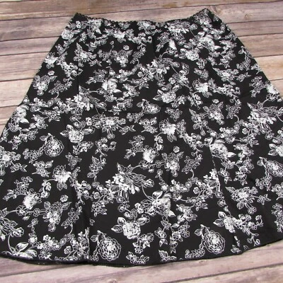 Floral A Line Skirt Size 14 JKLA California Black White 32.5" Waistband USA - Image 1 of 4