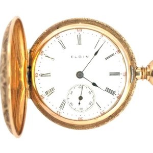 Vintage 14k Yellow Gold Elgin Manual Wind Double Hunter Case Pocket Watch - Picture 1 of 15