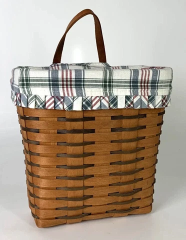 Longaberger Mail Basket Leather Strap Wall Hanging 9.75” 1993 Signed Liner Cover