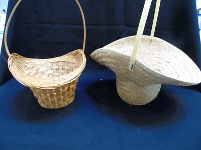 Two Woven Baskets Round Adorable.  Planter or Wedding Flower Girl Weaved baskets - Image 1 of 4