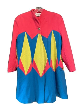 Vintage Swing Wool Coat Jacket Retro Neon Brite Pink Yellow Blue Fai Tat - Image 1 of 4