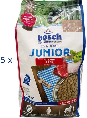 5 x 1 kg Bosch Junior (€7,24/kg) mit Lamm und Reis Trockenfutter für Hundewelpen - Bild 1 von 2