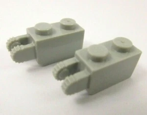 LEGO x2 OldGray Hinge Brick 1x2 Locking with 2 Fingers Vertical End Réf 30365 - Picture 1 of 1