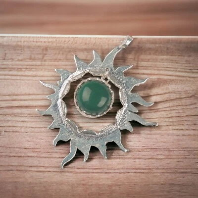 Wedding Gift For Her 925 Silver Natural Malachite Gemstone Pendant Art Nouveau - Image 1 of 4