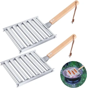 2Pcs Stainless Steel Sausage Roller Rack with Long Wood Handle, 6.5 x 5.5 Inch - Picture 1 of 6