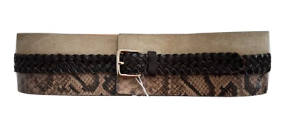 $545 NEW Auth MAX MARA Beige Suede Brown Leather WIDE BELT M - Image 1 of 4
