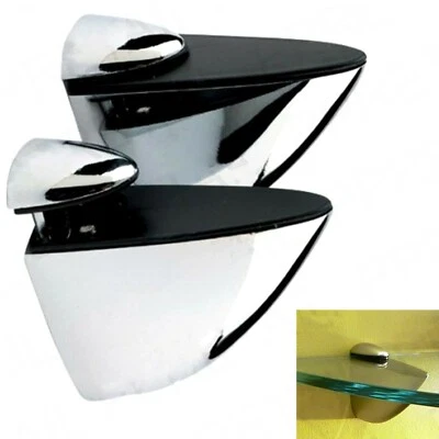 2x CHROME GLASS CONCEALED SHELF SUPPORTS 40/55/75mm Adjustable Modern Brackets