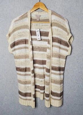 Cárdigan Chicos Frente Abierto Beige Marrón Rayas Manga Corta Tejido Abierto Talla 2 (US L) Foto 1 de 4