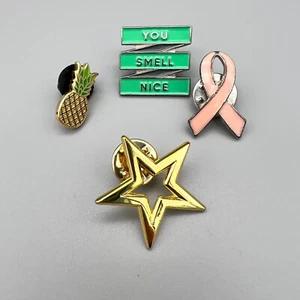 Miscellaneous Pin Lot Pineapple, You Smell Nice, Gold Star, Pink Ribbon - Picture 1 of 12