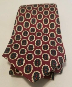 100% Silk CLAYBROOKE Oval Medallion Hearts Handmade Retro Necktie Business Tie - Picture 1 of 9