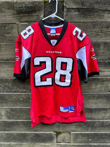 VINTAGE Atlanta Falcons Warrick Dunn #28 Football Jersey Reebok NFL USED Size M Cover