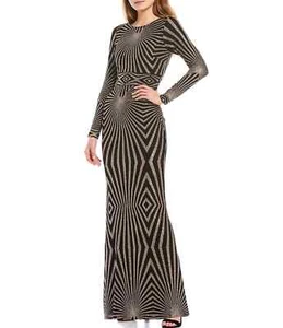 🖤 BETSY & ADAM Black Geometric Abstract Glitter Illusion Print Stretch Gown 12 - Picture 1 of 9