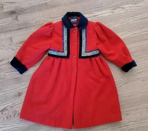 Vintage Rothschild Girls Red Wool Coat Size 6x  Velvet, Floral - Picture 1 of 10