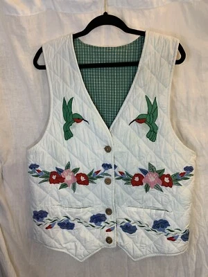 Chaleco reversible floral colibrí acolchado Patch Magic Group Inc. para mujer’s Foto 1 de 4