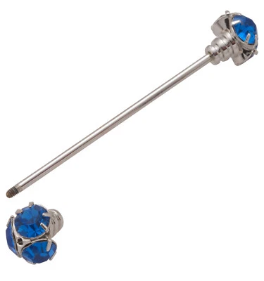 Silver Tone Collar Bar Pin Blue Rhinestone Mens Jewelry 2 3/16" - Image 1 of 3