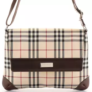 Burberry Messenger Bag in Classic Check Canvas and Brown Leather - Picture 1 of 7