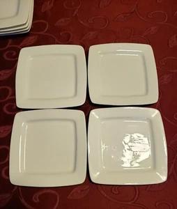 White Elements Square SALAD PLATE 7 5/8" By Gibson 4pcs - Picture 1 of 4