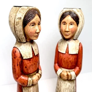 SET OF 2 Kurt Adler Santas World Primitive Women Figures Christmas Candle Holder - Picture 1 of 12