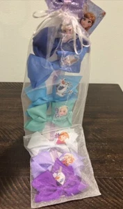 Disney Frozen Hair Bows Set of 7 With Ribbon Holder Featuring Anna, Elsa, & Olaf - Picture 1 of 5