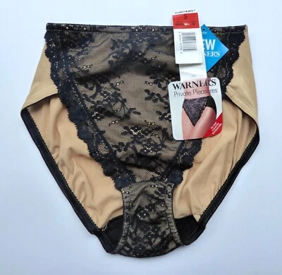 NWT 90s Warner's Panties Private..Pleasures Size S Hi-Cut Panty Brief Black Lace - Image 1 of 4