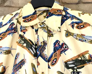 Airplane Shirt All Over Print Hawaiian Style Mens MEDIUM Smithsonian Biplane VTG - Imagen 1 de 8