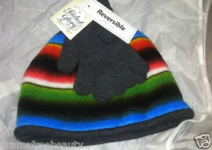 Faded Glory Multi-Color Reversible Winter Beanie/Knit Hat & Gloves Set Brand New - Picture 1 of 3