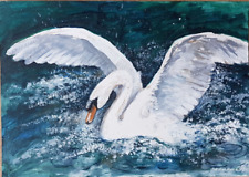Original Acryl Gemälde Aquarell "Schwan" Vogel Bild Handgemalt Unikat