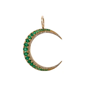 Esmeralda Media Luna Dije Pavé Diamante Colgante Plata Media Luna Dije - Imagen 1 de 3