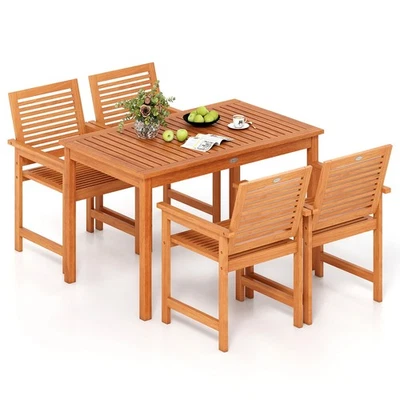 5 Pieces Patio Wood Dining Set, Outdoor Rectangular Table and Chairs for Garden - Image 1 of 4
