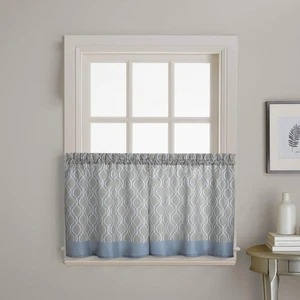 Morocco Window Treatment Silver 58x36 Tier - Foto 1 di 5