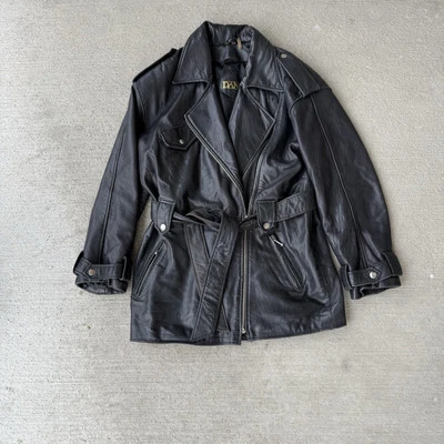 Jaqueta de motocicleta masculina vintage Danier preta couro real P - Imagem 1 de 4