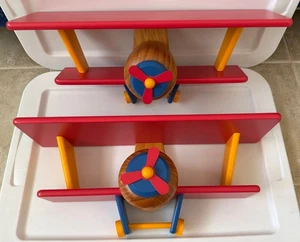 Airplane Decorative Wood Wall Shelves 18” Long Colorful Bi Plane Spin Propeller - Picture 1 of 19