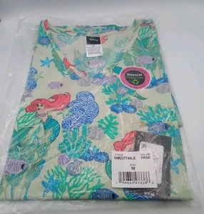 Disney ARIEL Women's Nurse Scrub Top V Neck Ultra Soft Size M NEW SEALED - Picture 1 of 5