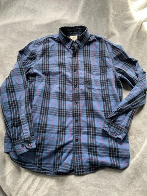 Camisa de franela mediana L.L.Bean para hombre azul negro rojo a cuadros algodón con botones Foto 1 de 3